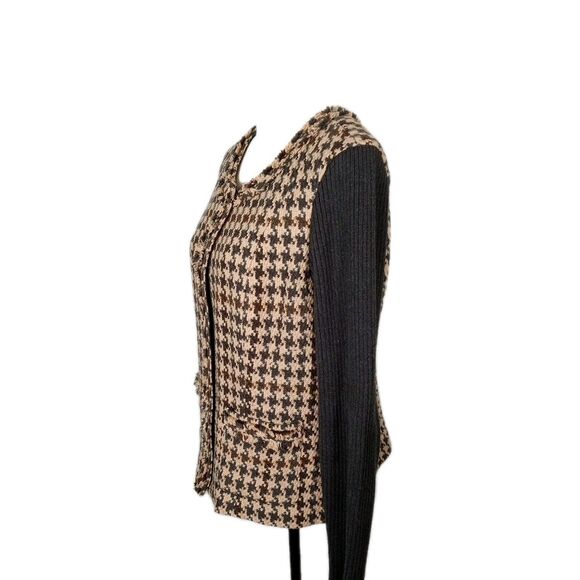 CAbi Houndstooth Jacket  Zip Up  Charcoal Tan Sz 12 Heritage Prep Preppy Hunting - Picture 2 of 12